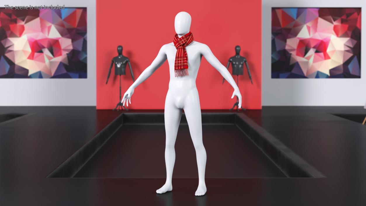 Red Wool Scarf on Mannequin 3D