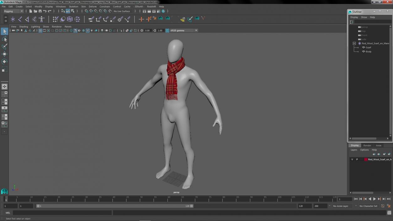 Red Wool Scarf on Mannequin 3D