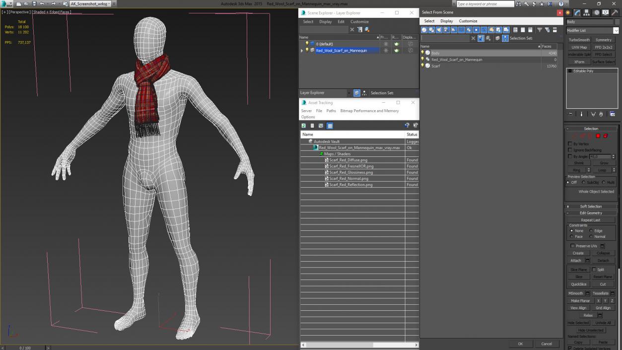 Red Wool Scarf on Mannequin 3D