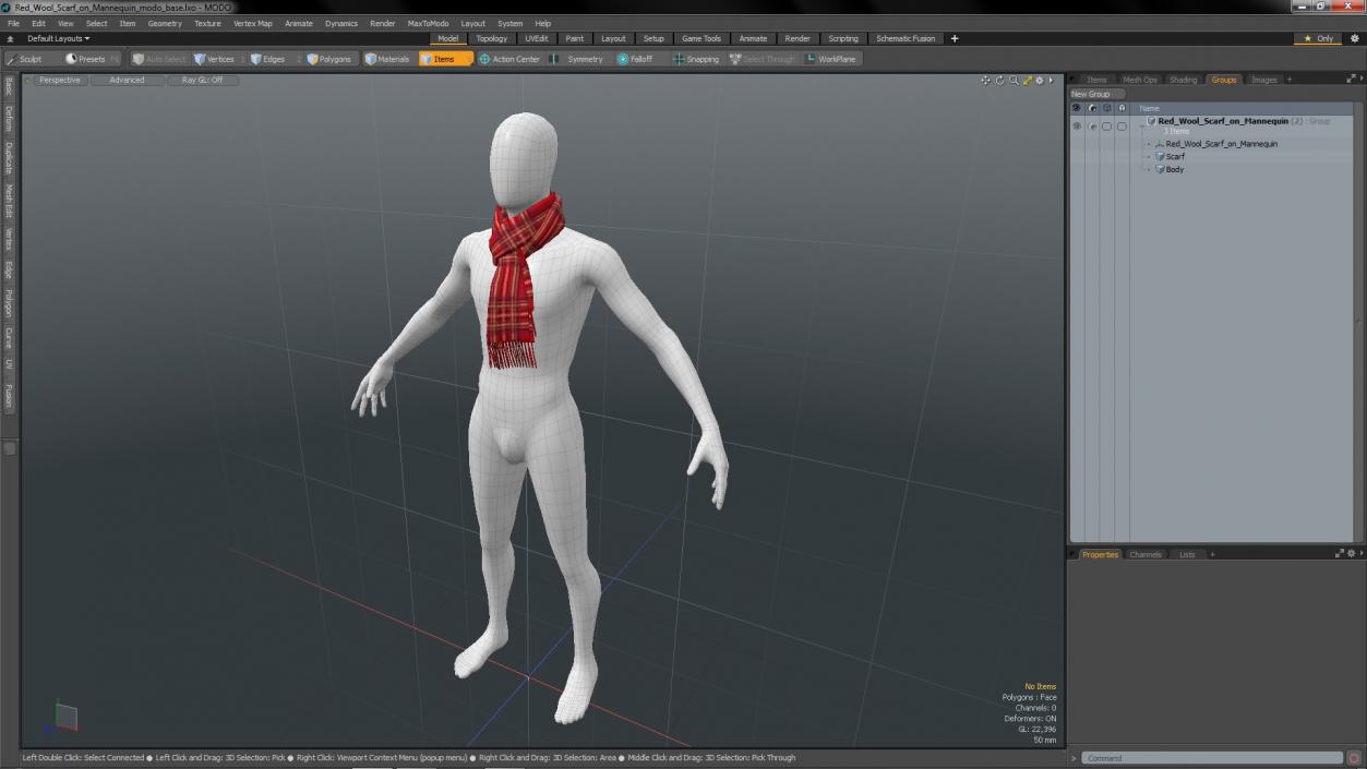 Red Wool Scarf on Mannequin 3D