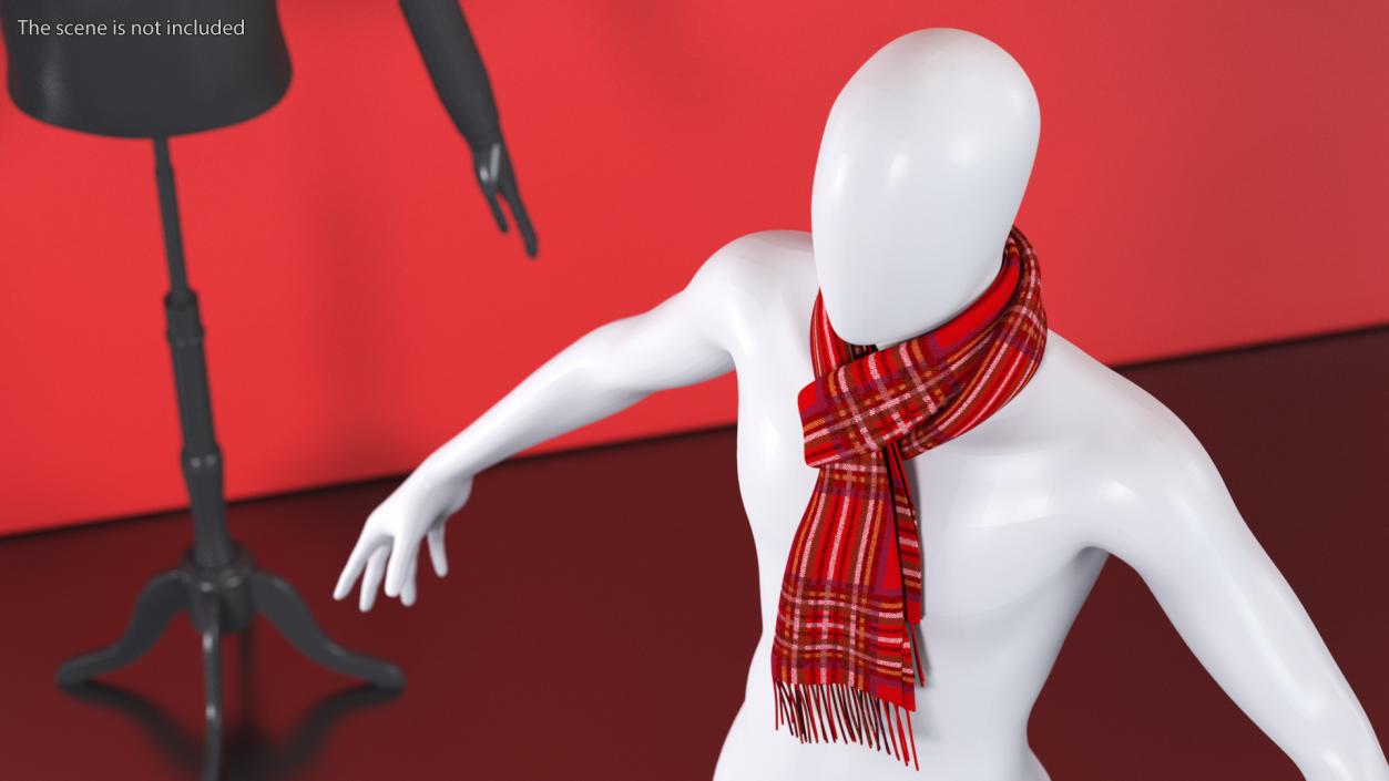 Red Wool Scarf on Mannequin 3D