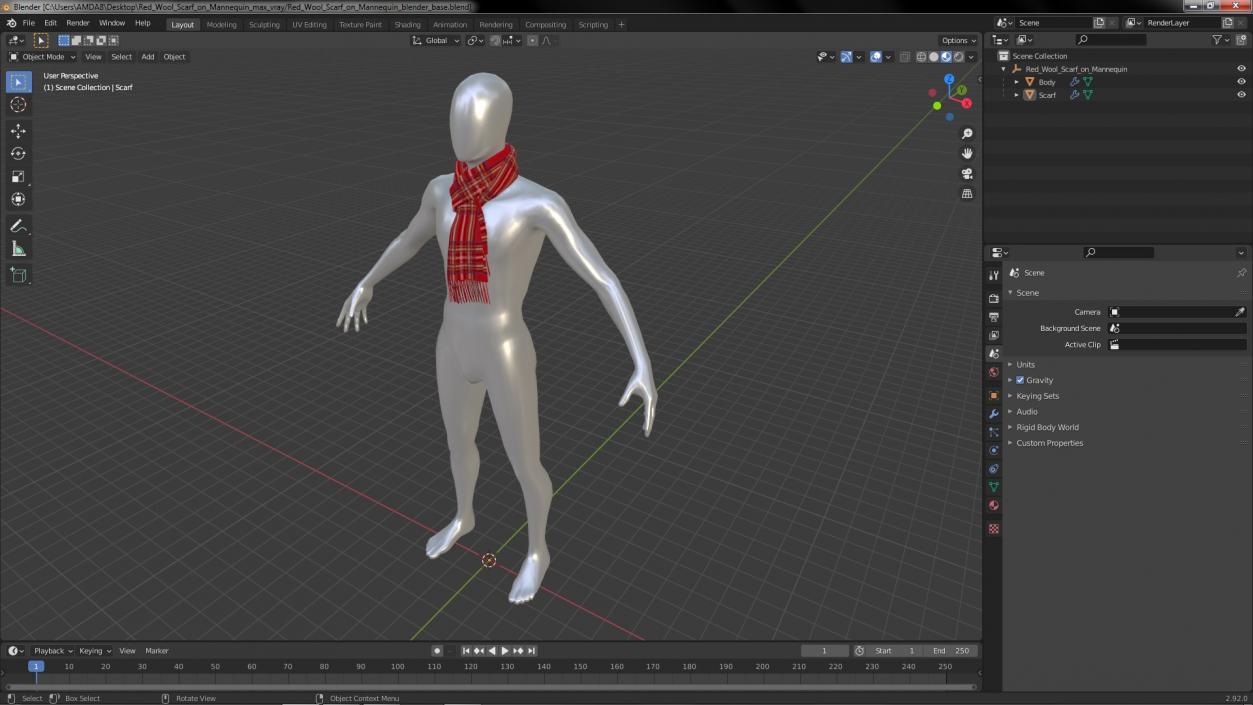 Red Wool Scarf on Mannequin 3D