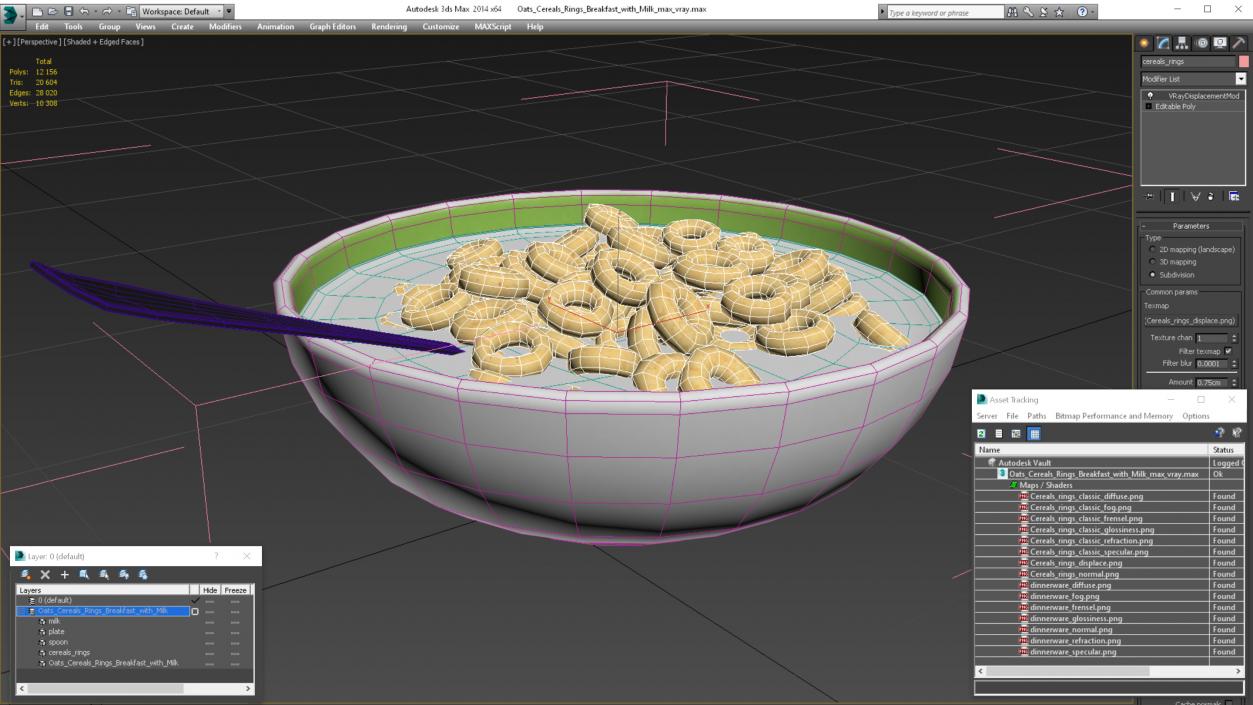 3D Oats Cereals Rings Breakfast with Milk model