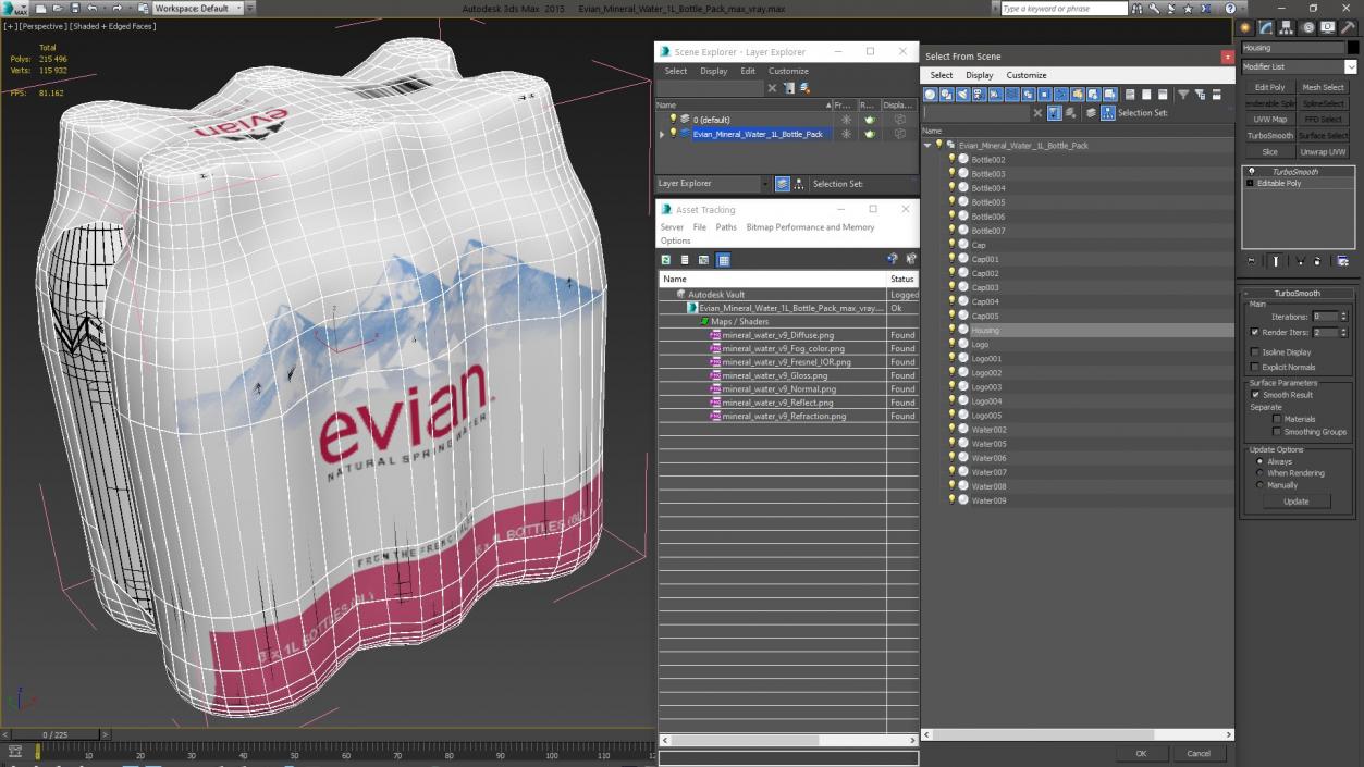 Evian Mineral Water 1L Bottle Pack 3D model