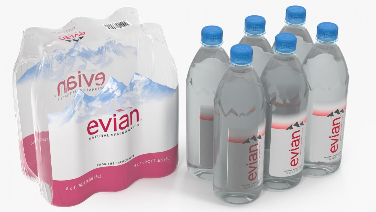 Evian Mineral Water 1L Bottle Pack 3D model