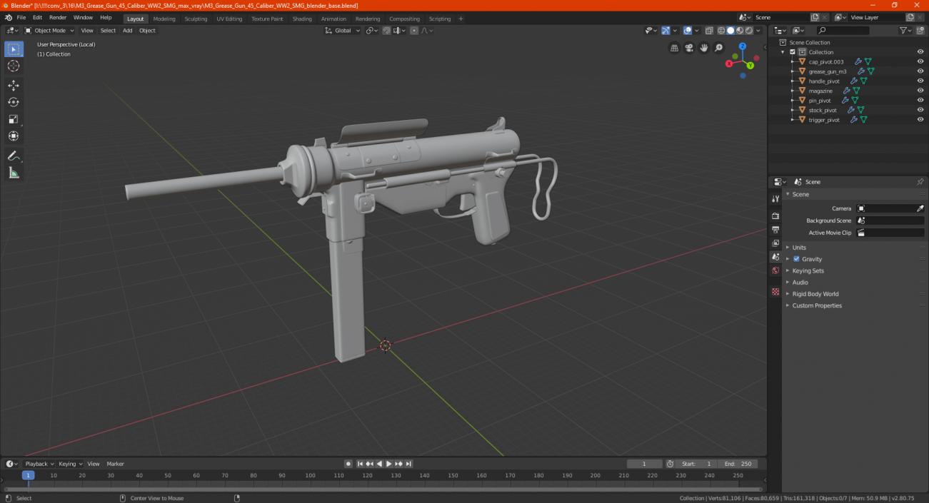 M3 Grease Gun 45 Caliber WW2 SMG 3D