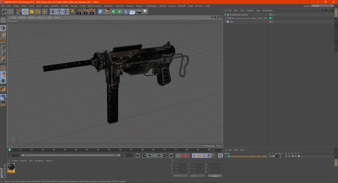 M3 Grease Gun 45 Caliber WW2 SMG 3D