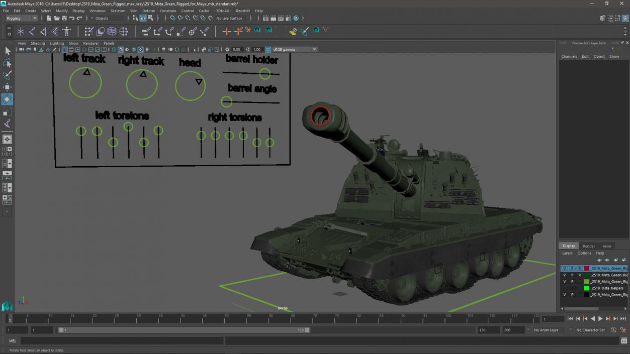 3D 2S19 Msta Green Rigged for Maya