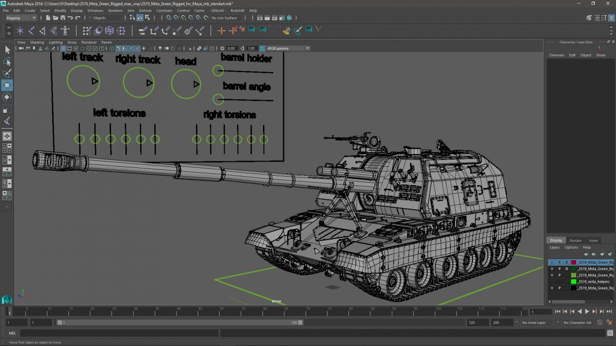 3D 2S19 Msta Green Rigged for Maya