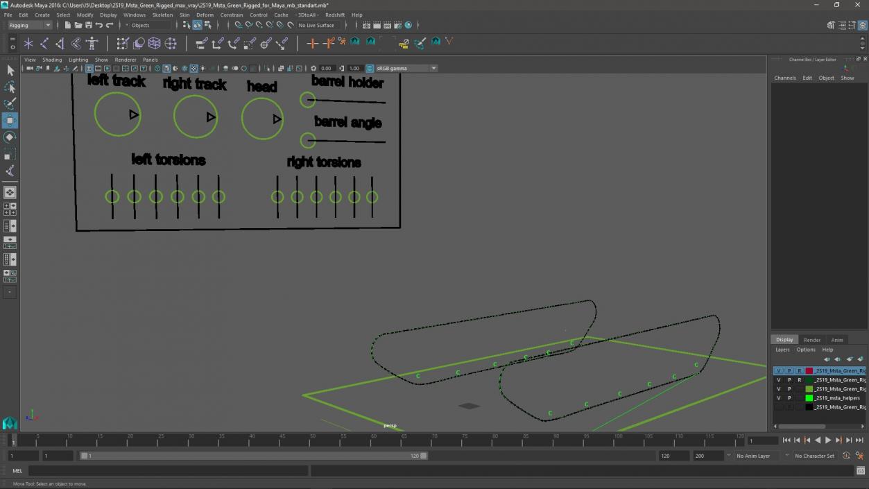 3D 2S19 Msta Green Rigged for Maya