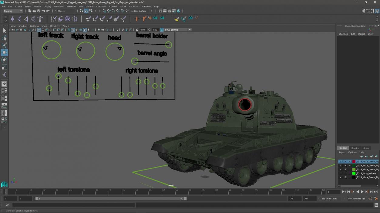 3D 2S19 Msta Green Rigged for Maya