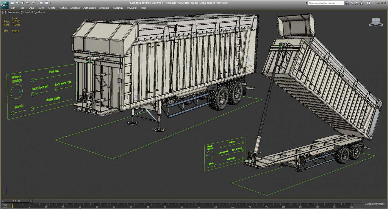 3D Combine Harvester Trailer Clean Rigged model