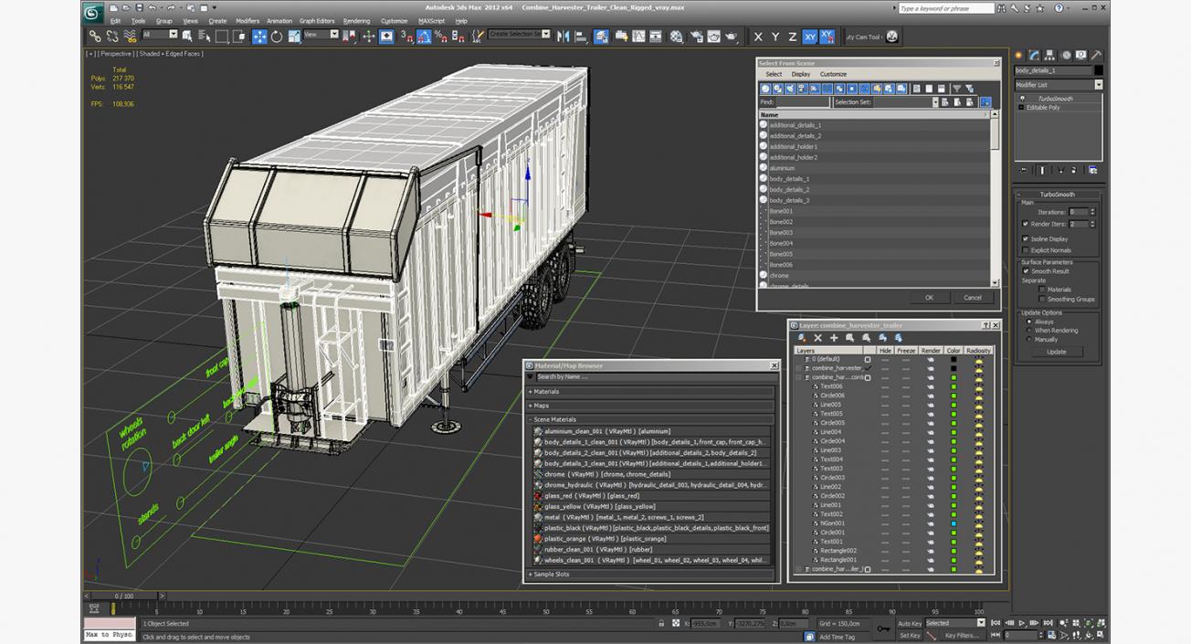 3D Combine Harvester Trailer Clean Rigged model