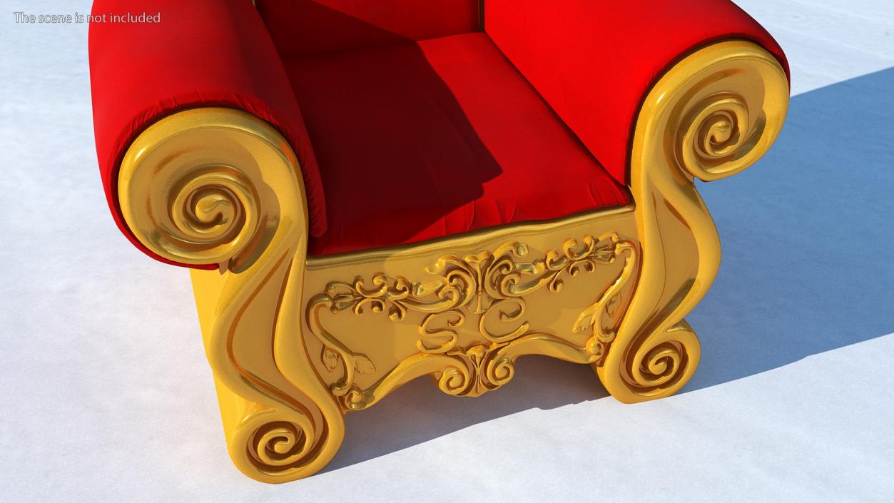 Santa Throne Chair in Red Velvet and Gold Frame 3D