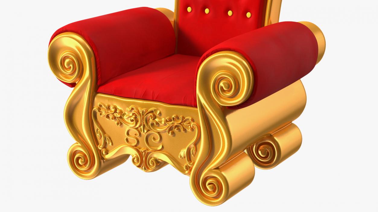 Santa Throne Chair in Red Velvet and Gold Frame 3D