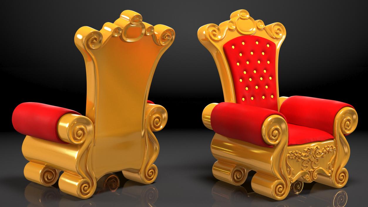 Santa Throne Chair in Red Velvet and Gold Frame 3D