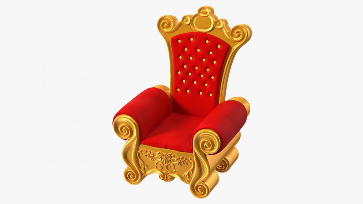 Santa Throne Chair in Red Velvet and Gold Frame 3D