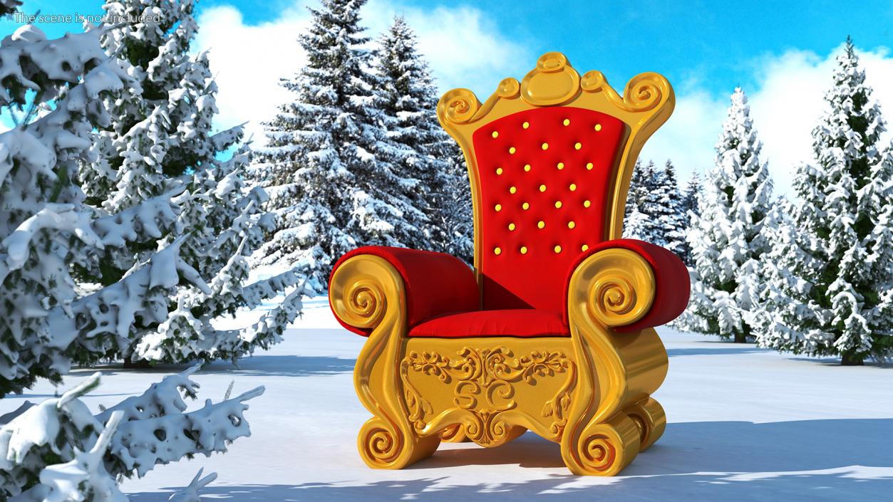 Santa Throne Chair in Red Velvet and Gold Frame 3D