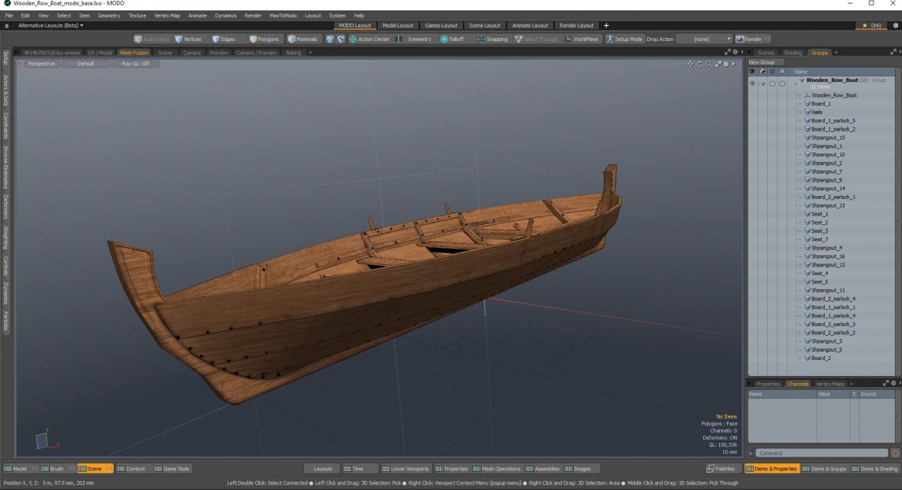 3D model Wooden Row Boat