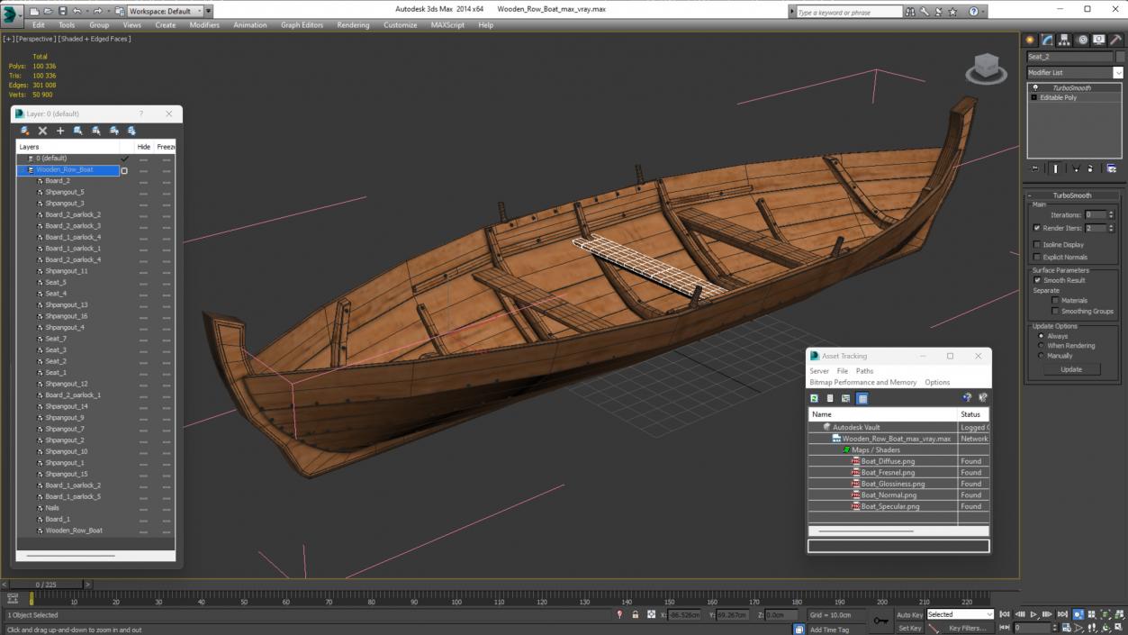 3D model Wooden Row Boat