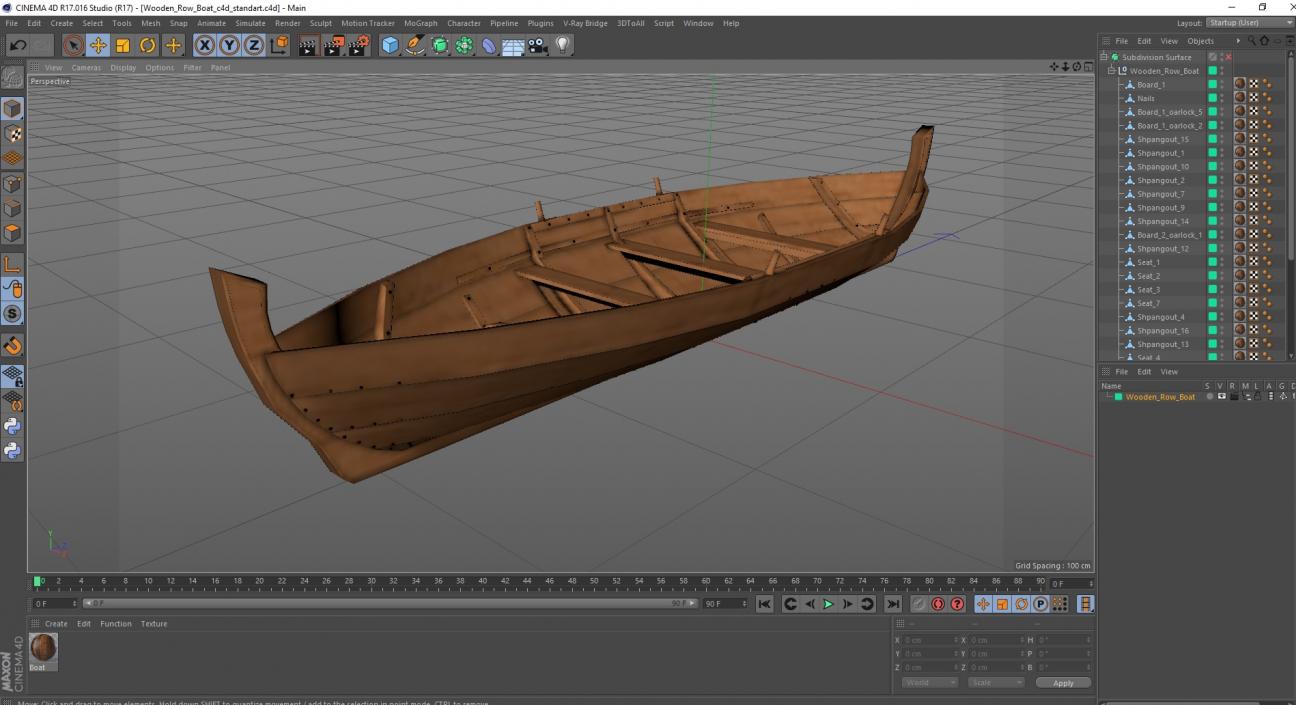 3D model Wooden Row Boat