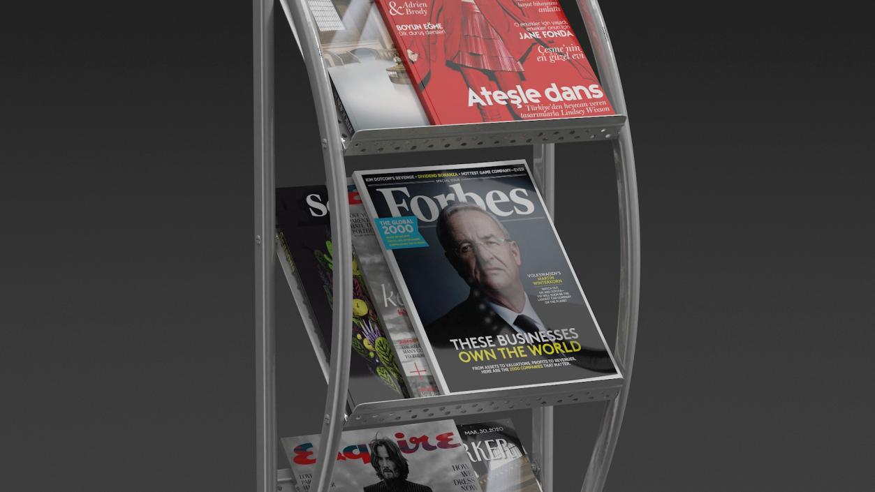 3D Mockup Magazine Stand Aluminium with Magazines