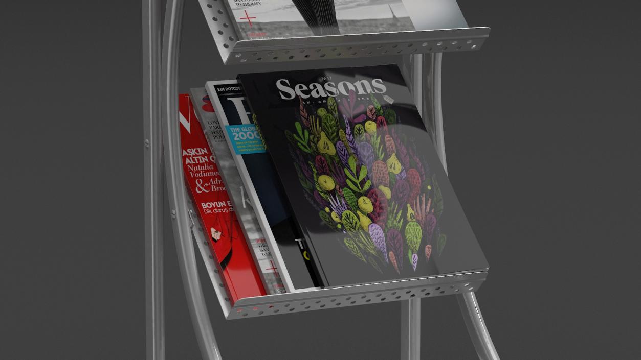 3D Mockup Magazine Stand Aluminium with Magazines