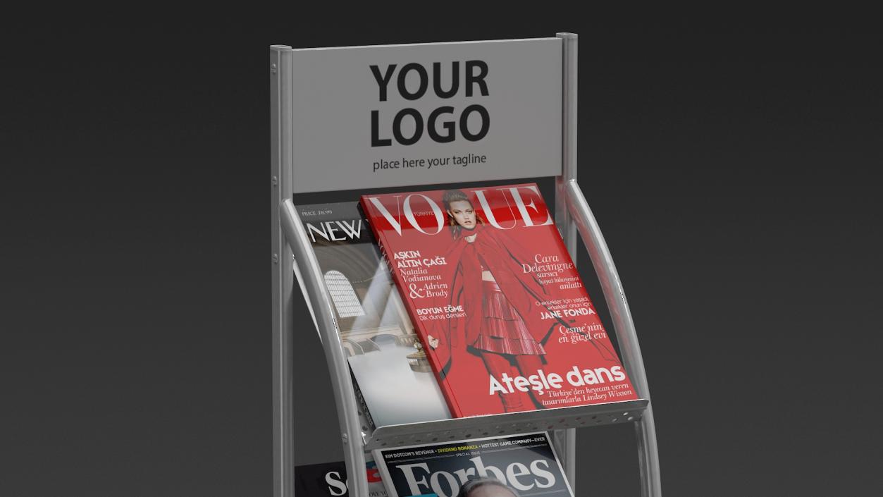 3D Mockup Magazine Stand Aluminium with Magazines