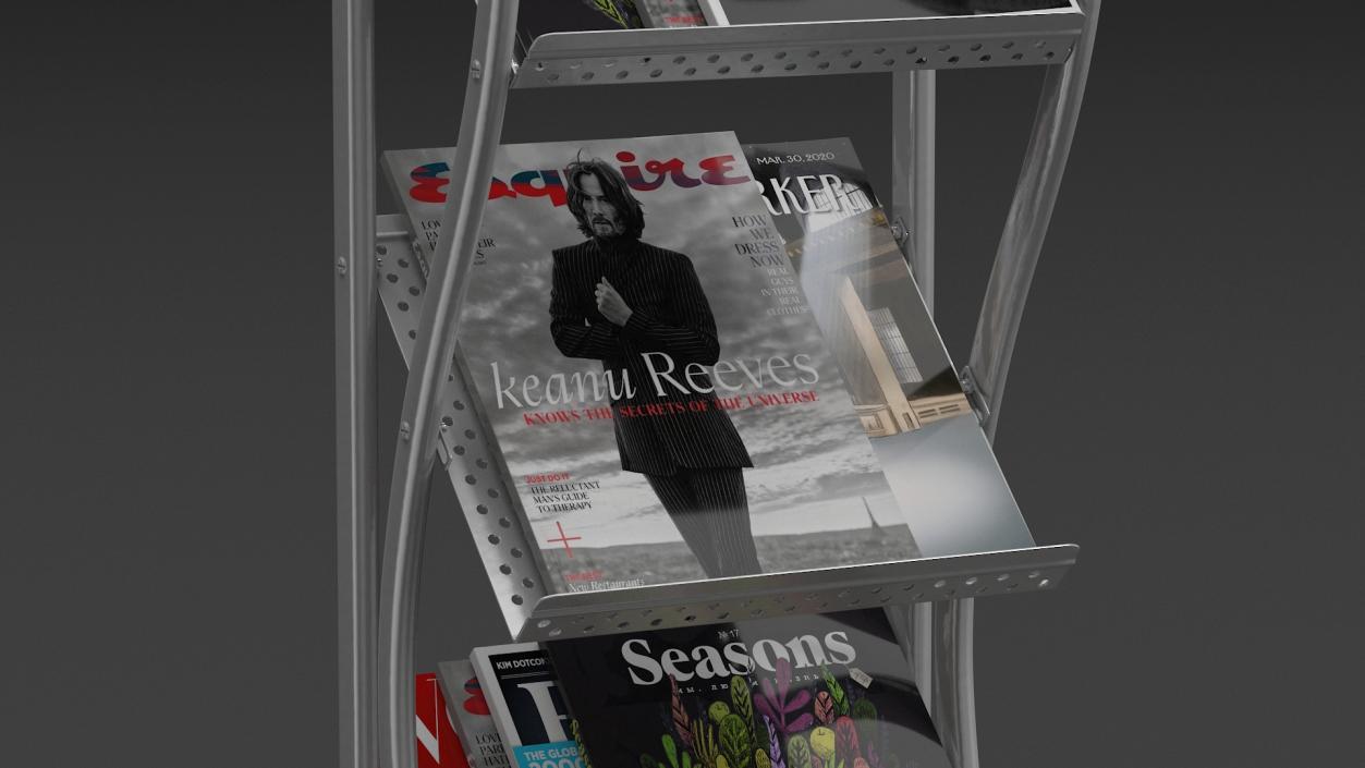 3D Mockup Magazine Stand Aluminium with Magazines