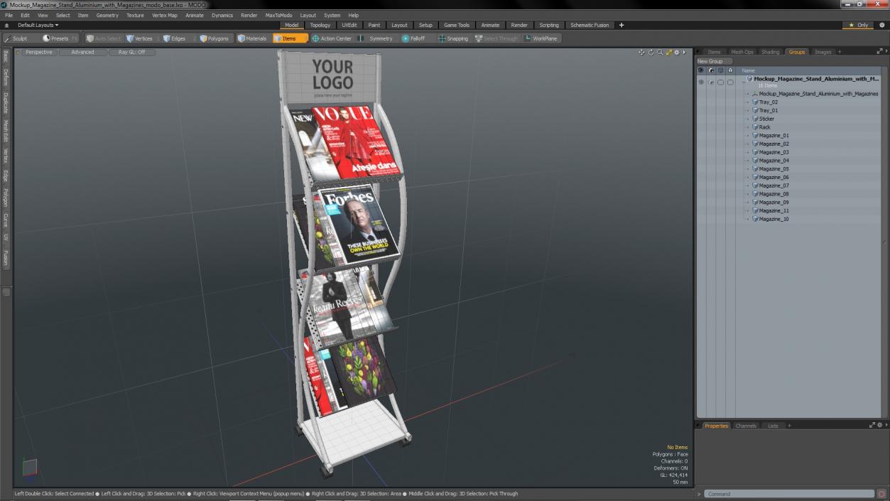 3D Mockup Magazine Stand Aluminium with Magazines