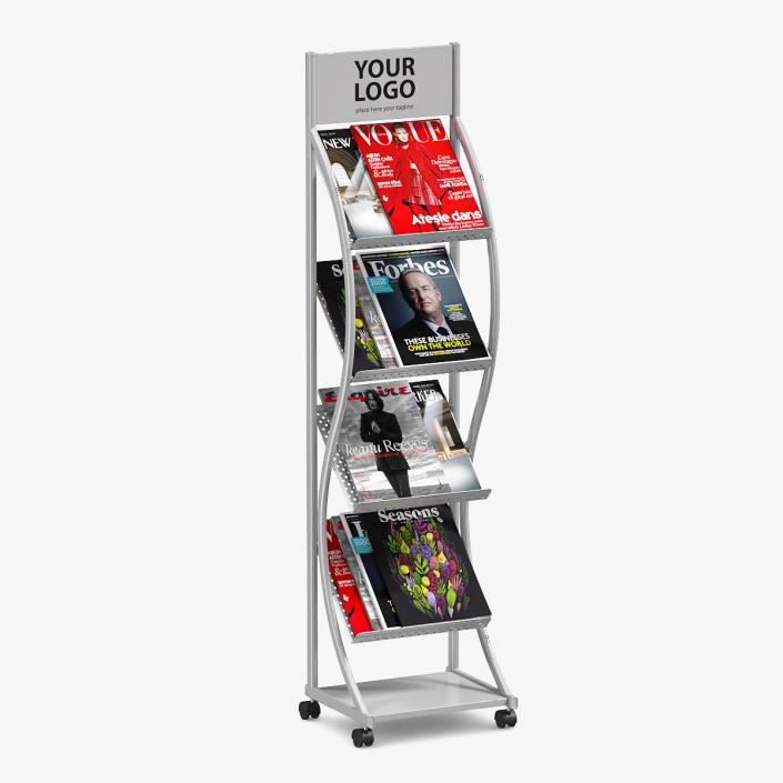 3D Mockup Magazine Stand Aluminium with Magazines