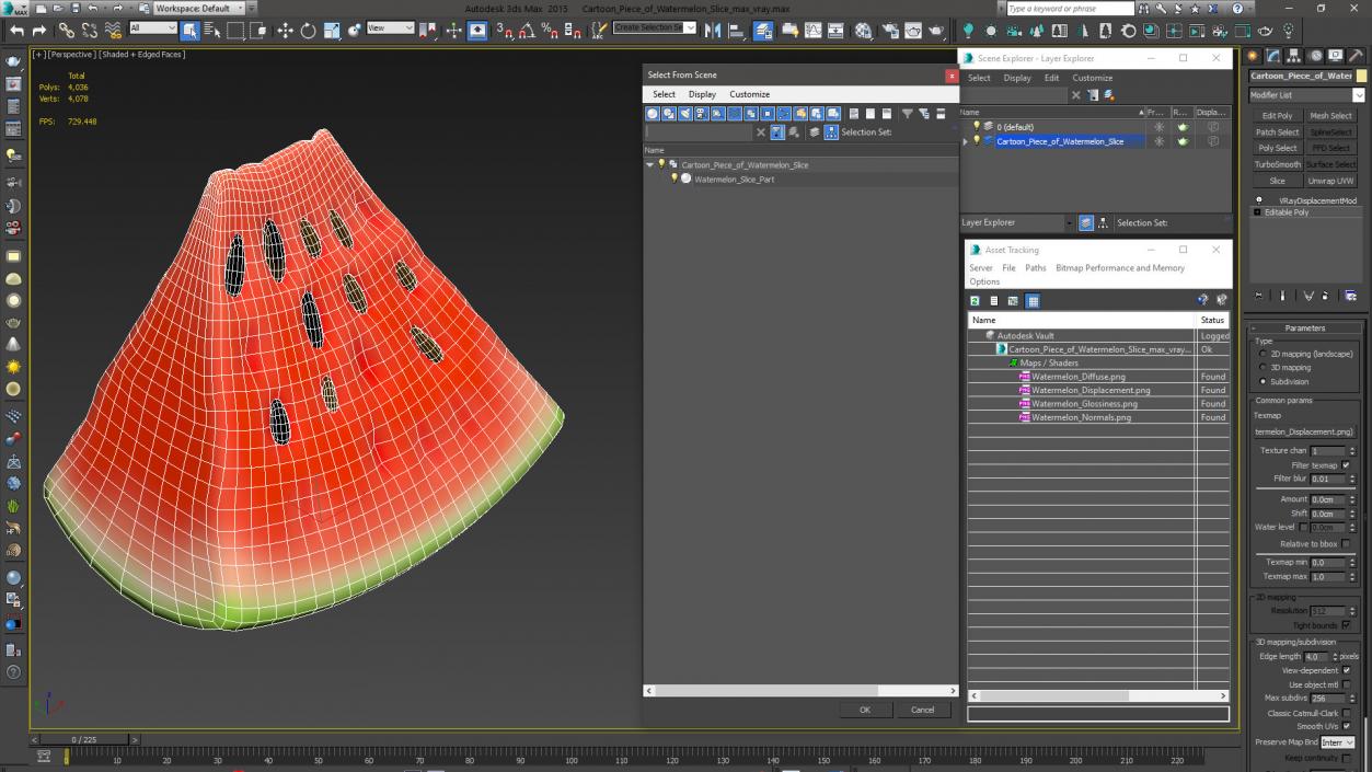 3D Cartoon Piece of Watermelon Slice model