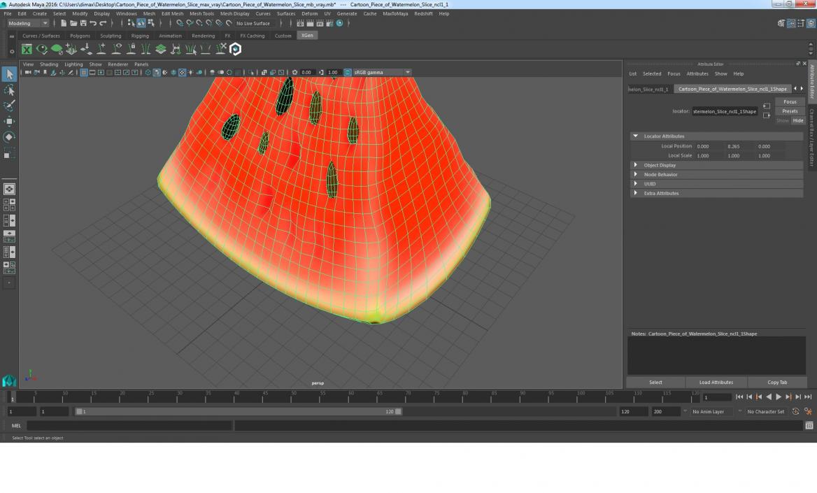 3D Cartoon Piece of Watermelon Slice model