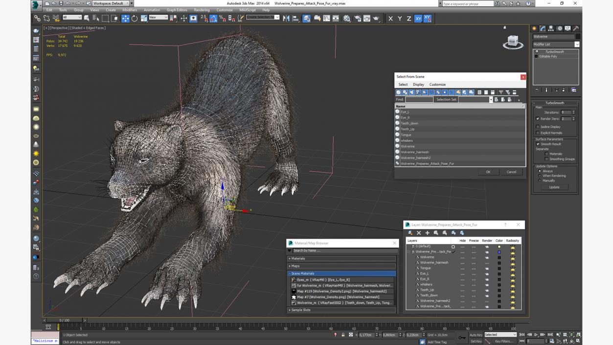 Wolverine Prepares Attack Pose Fur 3D model