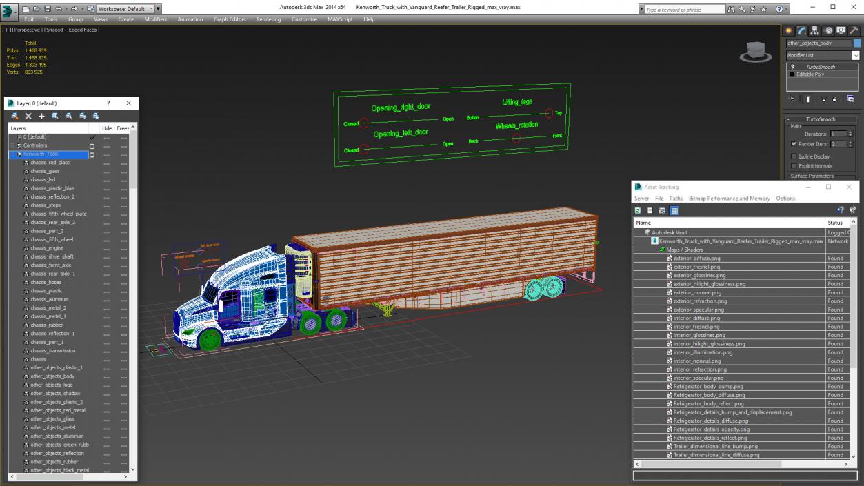 Kenworth Truck with Vanguard Reefer Trailer Rigged for Cinema 4D 3D model