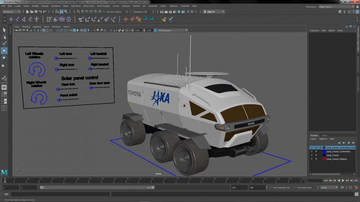 3D model Luna Cruiser Toyota Rigged for Maya