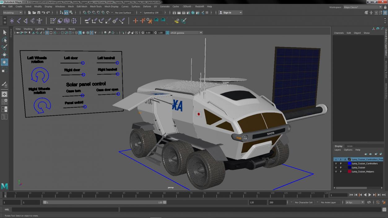 3D model Luna Cruiser Toyota Rigged for Maya