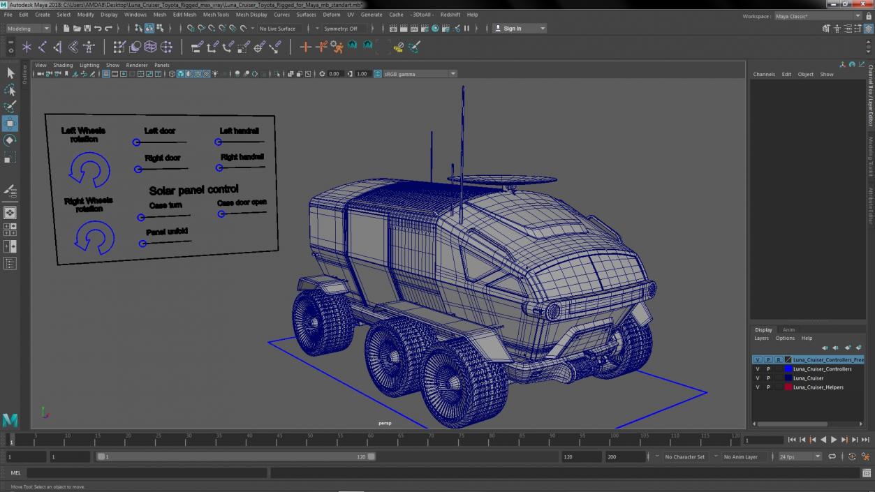 3D model Luna Cruiser Toyota Rigged for Maya