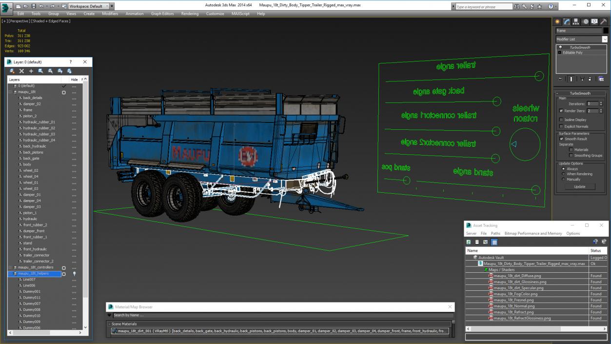 Maupu 18t Dirty Body Tipper Trailer Rigged 3D