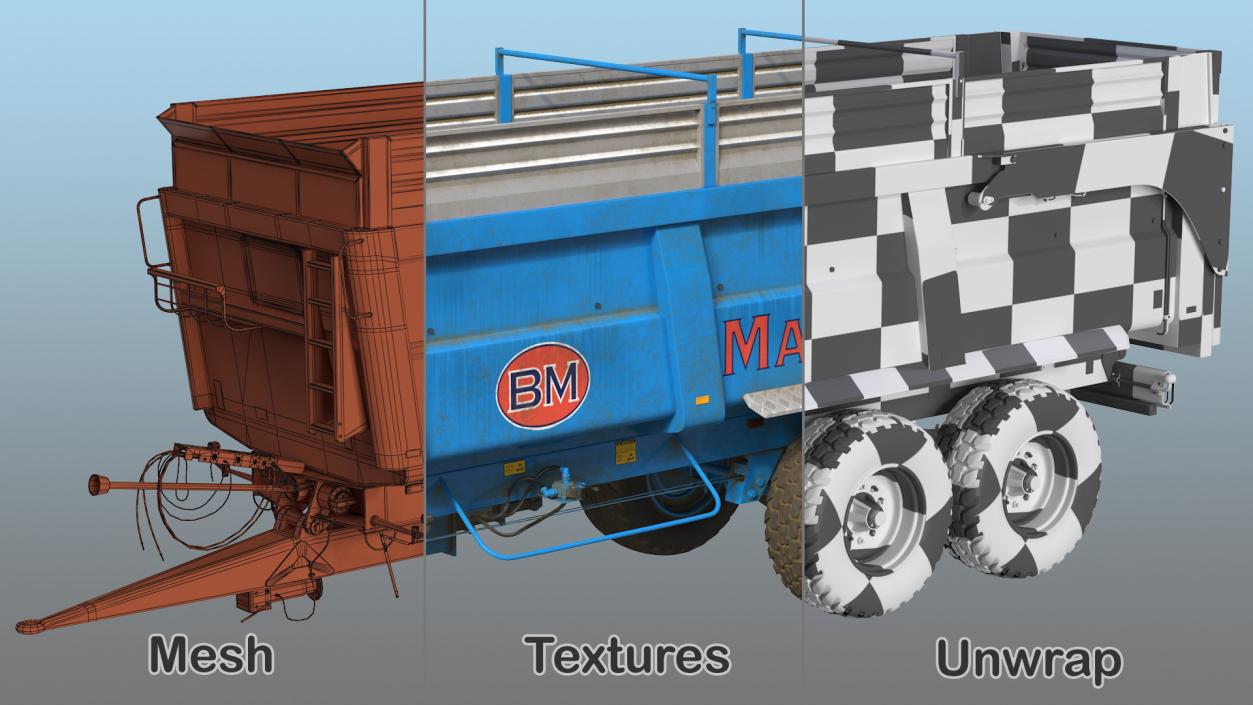 Maupu 18t Dirty Body Tipper Trailer Rigged 3D