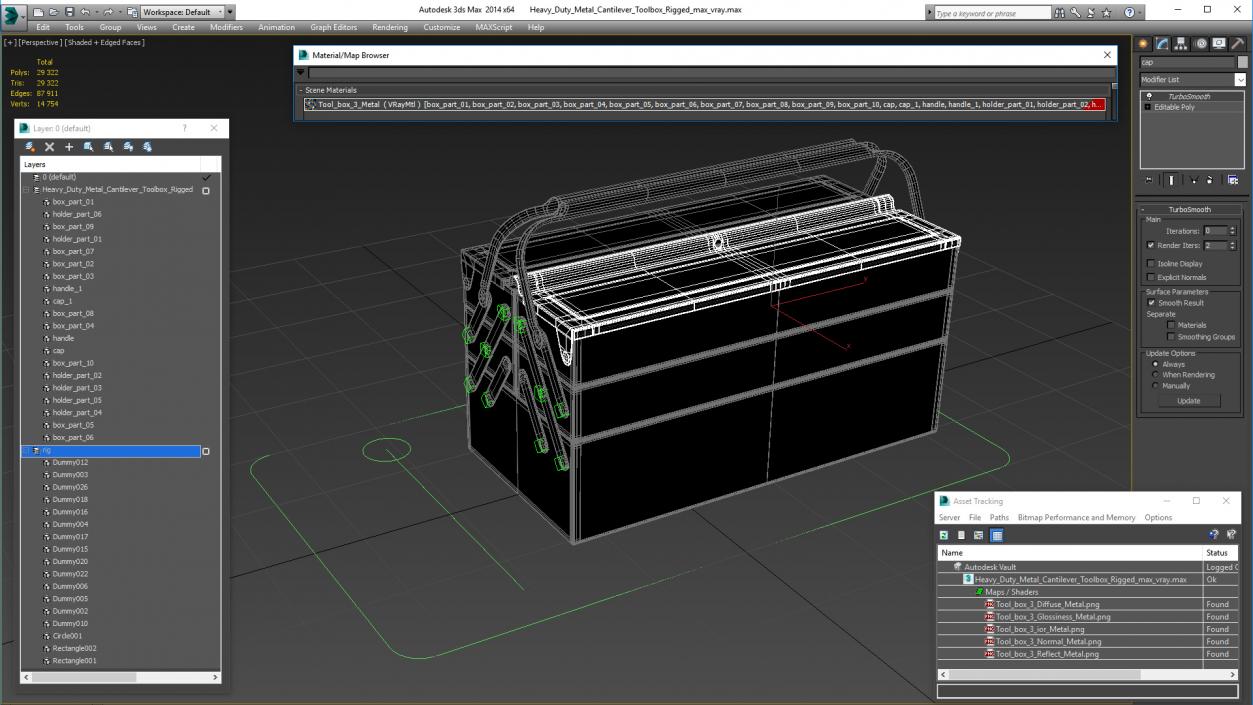 Heavy Duty Metal Cantilever Toolbox Rigged 3D