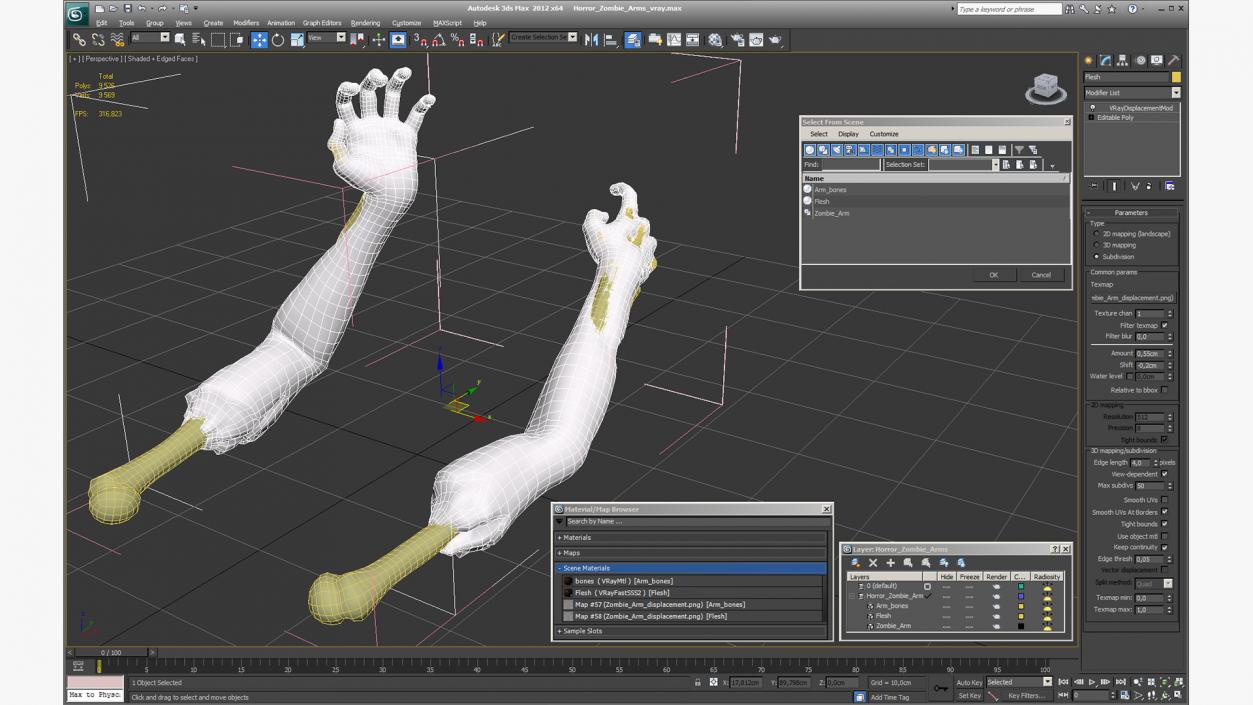 3D Horror Zombie Arms model