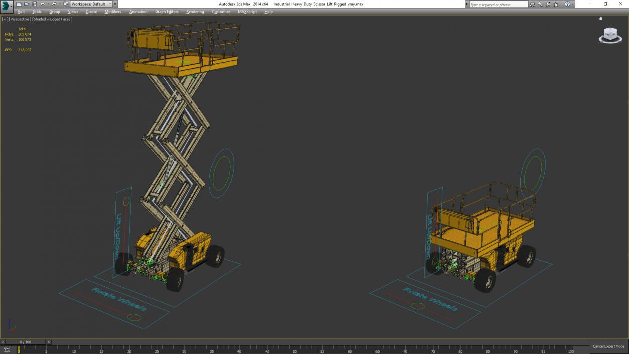 3D model Industrial Heavy Duty Scissor Lift Rigged for Cinema 4D