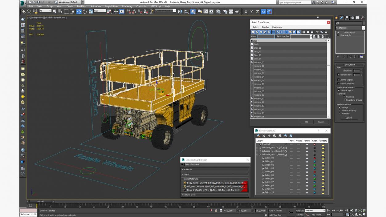 3D model Industrial Heavy Duty Scissor Lift Rigged for Cinema 4D