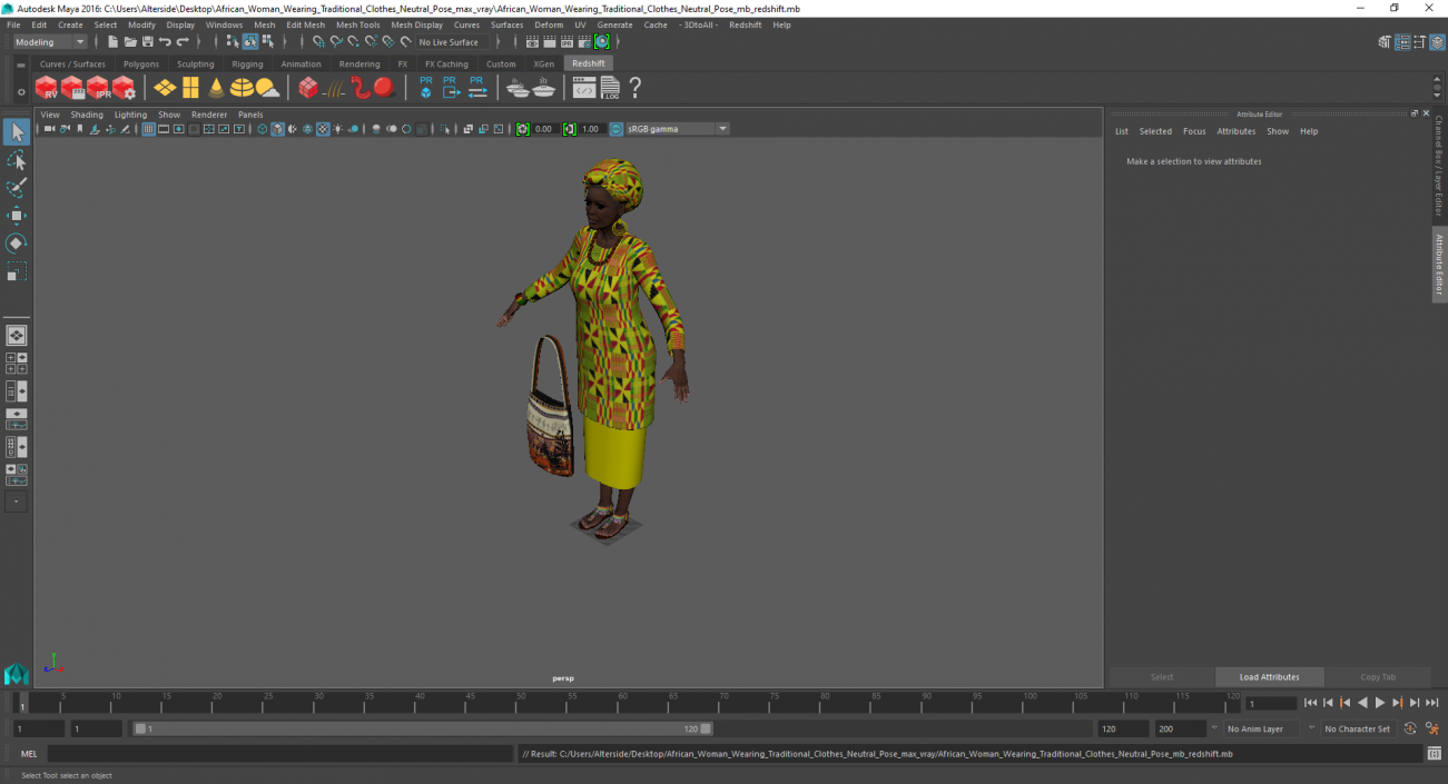 African Woman Wearing Traditional Clothes Neutral Pose 3D model