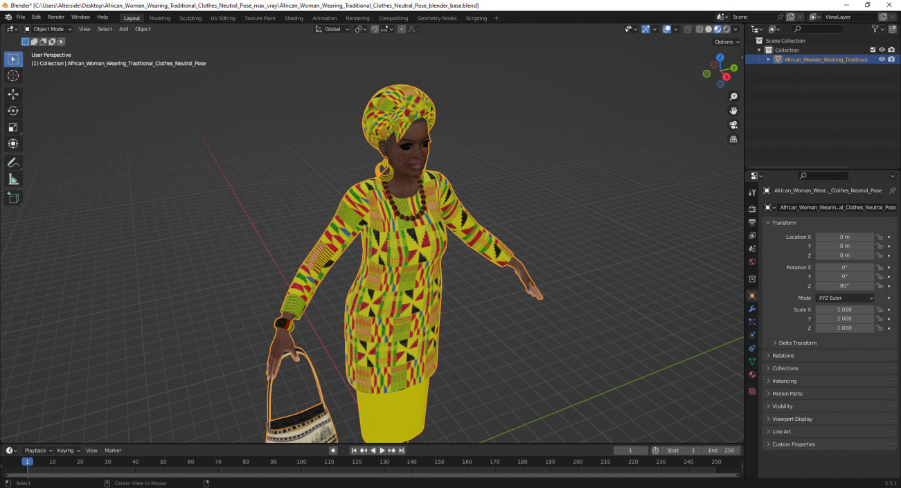 African Woman Wearing Traditional Clothes Neutral Pose 3D model