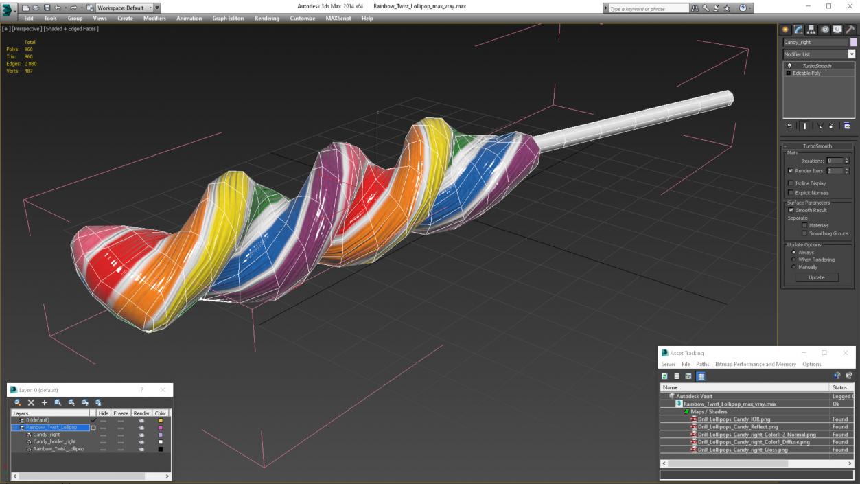 Rainbow Twist Lollipop 3D