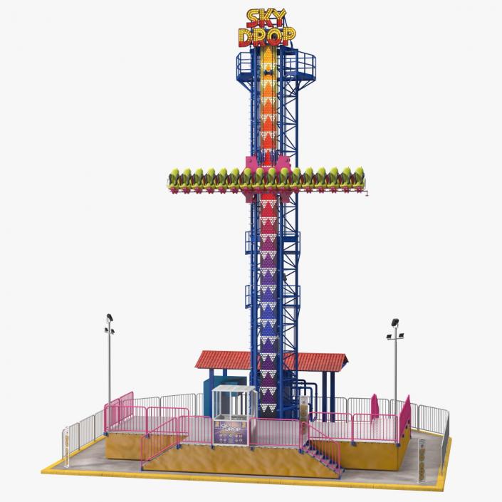 3D model Sky Drop Amusement Park Equipment Rigged