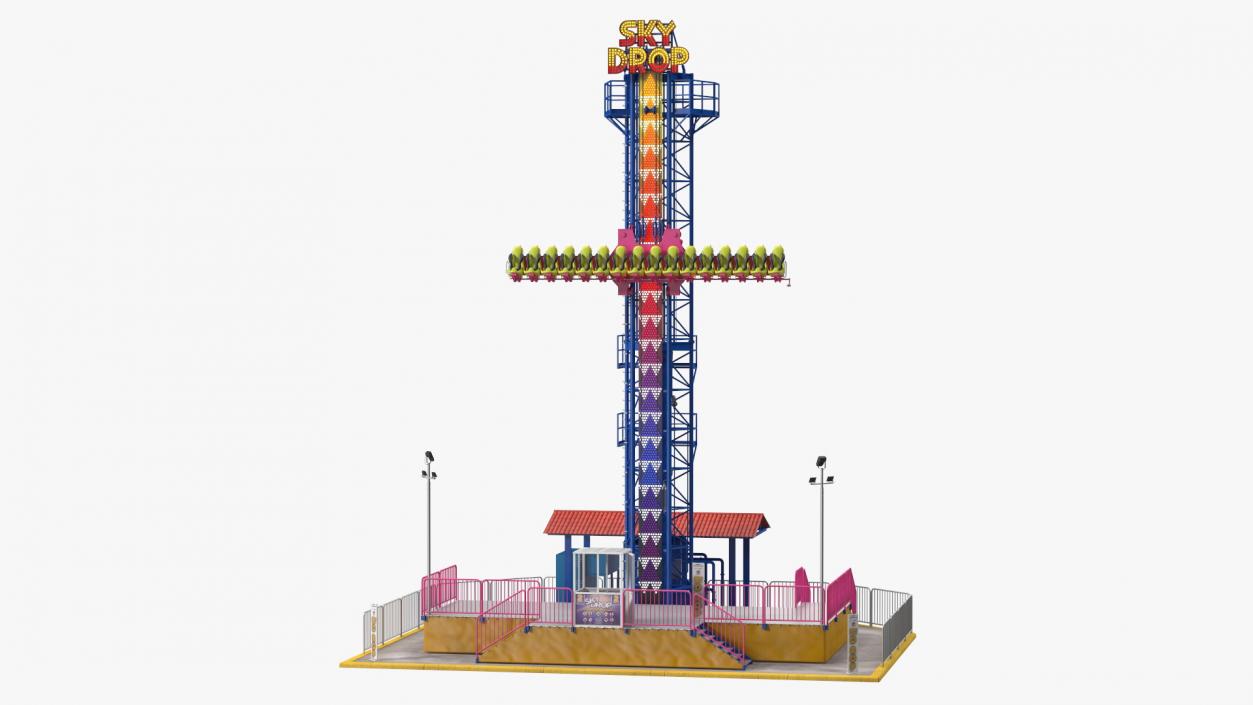 3D model Sky Drop Amusement Park Equipment Rigged