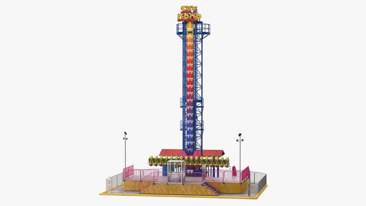 3D model Sky Drop Amusement Park Equipment Rigged